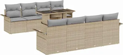 Immagine prodotto di vidaXL Set di divani da giardino con cuscini 9 pezzi Beige poly rattan