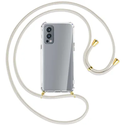 Produktbild von Handykette Backcover-Schutzhülle mit Band (Metall goldfarben) für OnePlus Nord 2 5G - broken white