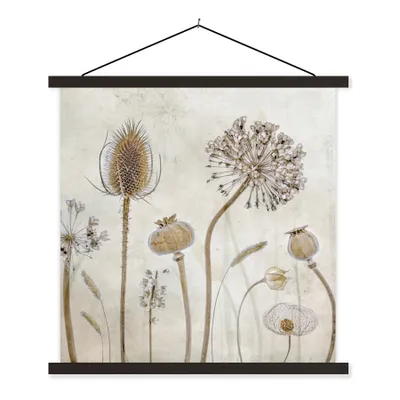 Produktbild von MuchoWow® Textilposter Blumen - Aquarell - Stilleben - Braun - Vintage 40x40 cm mit schwarzem Rahmen - Fotos