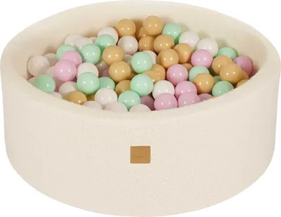 Produktbild von MeowBaby Boucle Weiss Bällebad rund 90x30cm, bälle: Pastellrosa/Mint/Weiss/Beige