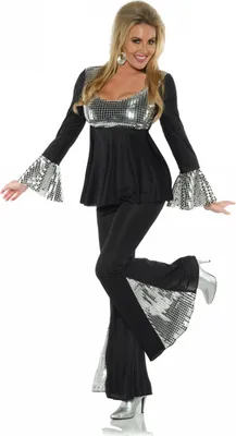 Produktbild von Glitzerndes 70er Jahre Disco Damenkostüm mit Schlaghose Größe: S