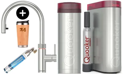Produktbild von »QUOOKER FLEX Zugauslauf Edelstahl VAQ PRO3 mit CUBE 2 (3XRVSCUBE)« (2-St) 100°C Kochendwasserhahn mit Trinkwassersystem
