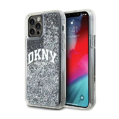 Produktbild von DKNY, Schutzhülle Liquid Glitter Arch Logo f. Apple iPhone 12 / 12 Pro, Schwarz