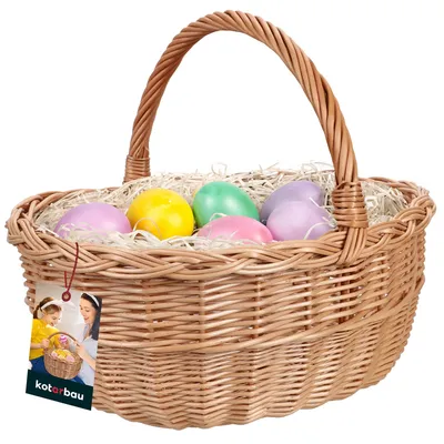 Productafbeelding van Ronde paasmand van wilgentenen met handvat, 33 x 26,5 x 29 cm