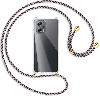 Produktbild von Handykette Backcover-Schutzhülle mit Band (Metall goldfarben) für Xiaomi Poco X4 GT - blau+beige