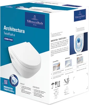 Imagen del producto de Villeroy & Boch Architectura, pack combinado para montaje en pared, con sistema de descarga TwistFlush y revestimiento CeramicPlus