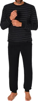 Produktbild von Eleganter Herren langarm Frottee Schlafanzug Pyjama mit Bündchen - auch in Übergrößen ; anthrazit , 60