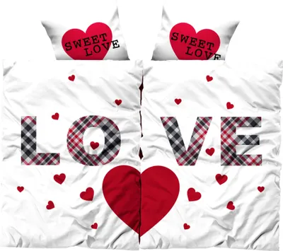 Produktbild von 4 teilige Partner Bettwäsche 135x200 / 155x220 cm Microfaser Bettbezüge Set, Farbe:Love weiß / rot, Größe:135 x 200 cm