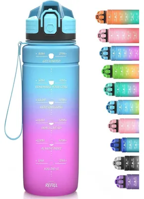 Produktbild von Sport Trinkflasche 1000 ml Tritan BPA-frei Auslaufsicher mit Zeitmarkierung Blau-Lila