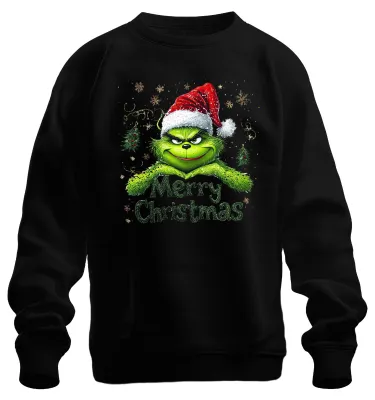 Productafbeelding van Grinch, Fijne Kerst, Kerstmanhoed, Sneeuwvlok, Cadeau, Uni Sweater, Zwart, XL