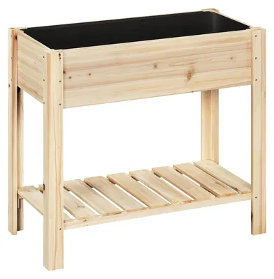 Produktbild von Hochbeet - Pflanzkasten mit Ablage - Tannenholz - Für Blumen und Kräuter - 80 x 40 x 75 cm - Holzfarben
