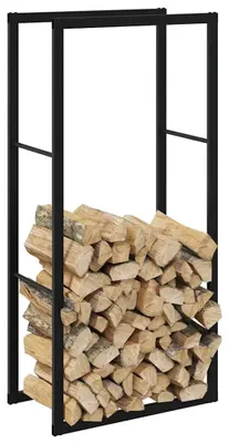 Image de Support pour bois de chauffage - Étagère en bois et acier - 55x30x116 cm - Stable - Pour intérieur et extérieur - Vert armée
