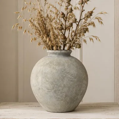 Immagine prodotto di Omgoods - Vaso in Vetroceramica grigio rustico - Stile vintage, ideale per il soggiorno