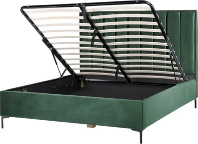 Produktbild von BELIANI Polsterbett Dunkelgrün Samtstoff Gesteppt mit Hohem Kopfteil Bettkasten Lattenrost 180x200 cm Hochklappbar für Schlafzimmer Doppelbett Ehebett