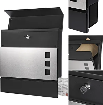 Produktbild von Wandbriefkasten Silber/Schwarz Zeitungsrolle Postfach Mailbox Design wetterfest