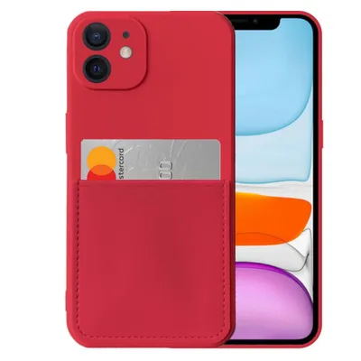 Produktbild von Smartphonica iPhone 11 Silikonhülle mit Kartenhalter und weicher Innenseite - Rot
