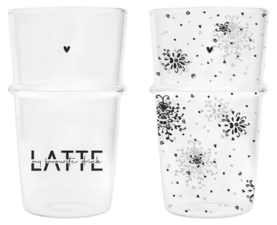 Produktbild von 2er Set Trinkgläser, Cafe Latte Gläser LATTE & BLUMEN 400ml Bastion Collections