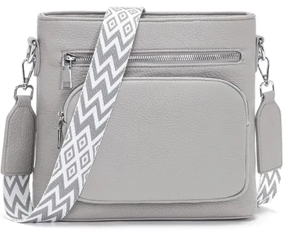 Produktbild von Umhängetasche Damen mittelgroß Kunstleder Grau mit breitem Gurt L26xH12cm