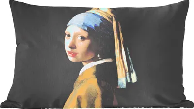 Produktbild von MuchoWow® Zierkissen Sofakissen Wohnzimmer Dekokissen 50x30 cm Mädchen mit Perlenohrring - Gemälde - Alte Meister - Vermeer - Wohnzimmerdekoration - Polster mit Photo