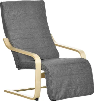 Zdjęcie produktu dla Fotel Accent, fotel rozkładany z regulowanym podnóżkiem, rama z drewna brzozowego, do 120 kg, 66,5 x 94 x 100 cm, szary
