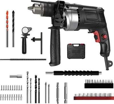 Produktbild von Bohrmaschine - Schlagbohrmaschine - 220V EU-Stecker - 13 mm Bohrfutter - 3000 U/min - Drehzahlregelung - 2 Bohrer und Bohrerschutzkappe