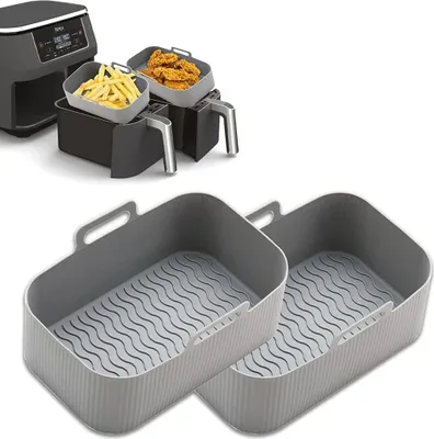 Zdjęcie produktu dla 2 szt. Silikonowe akcesoria wymienne do frytownicy powietrznej, silikonowy koszyk wymienny do frytownicy powietrznej Silikonowy koszyk do frytownicy powietrznej Akcesoria kuchenne Akcesoria do piekarnika, szary