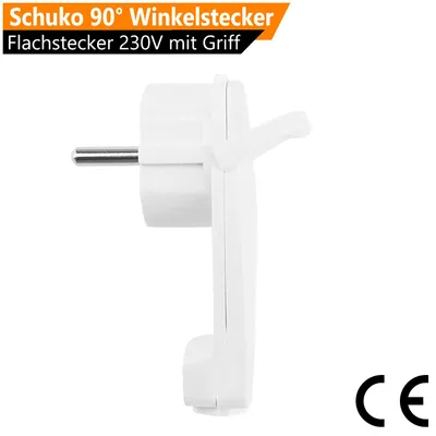 Produktbild von ORSEM Flachstecker 230V mit Griff Schuko Stecker Winkelstecker 90° 16A Schutzkontakt Flach Stecker Handgriff Zugentlastung Weiß
