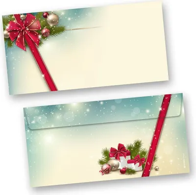 Produktbild von Rote Schleife 500 Stück Weihnachtsbriefumschläge Din lang ohne Fenster Umschläge Weihnachten selbstklebend