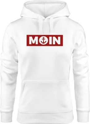 Produktbild von Hoodie Damen Moin norddeutsch Morgen Anker Print Aufdruck Kapuzen-Pullover Frauen Fashion Streetstyle Neverless® weiß M