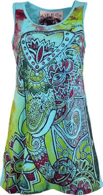 Produktbild von Mirror Top, Longshirt, Minikleid - Elefant / Türkis, Damen, Baumwolle, Größe: M