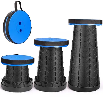 Image de Omgoods - Klapstoel réglable en hauteur - Mini-télescope pliable - Siège de camping léger - Stable pour une utilisation en extérieur - Capacité de charge jusqu'à 180 kg - Idéal pour la randonnée/les événements - Tabouret pliable