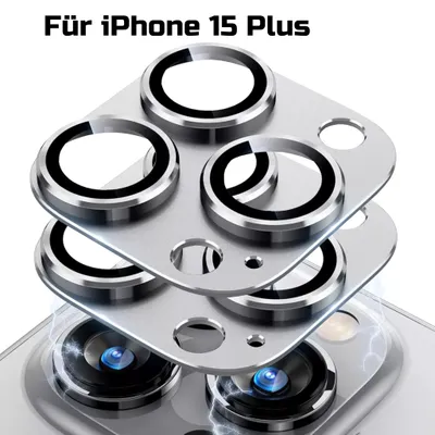 Zdjęcie produktu dla 2 sztuki osłon do aparatu dla Apple iPhone 15 Plus – aluminiowa osłona w kolorze srebrnym