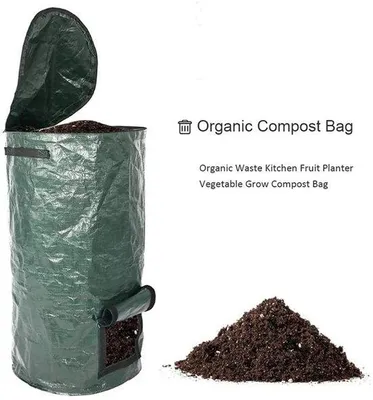 Image de Sac à compost 35 x 60 cm - Pot de jardin écologique - Sac à compost biodégradable avec fermeture à glissière et ouverture pour la récolte - Vert