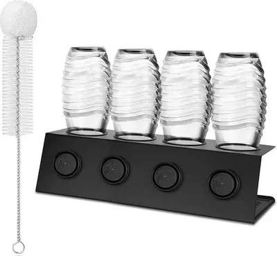 Produktbild von 4-teiliger Edelstahl-Flaschenhalter - Absperrhalter für SodaStream Crystal und Emil Flaschen mit abnehmbarem Dichtsitz - Deckelhalter
