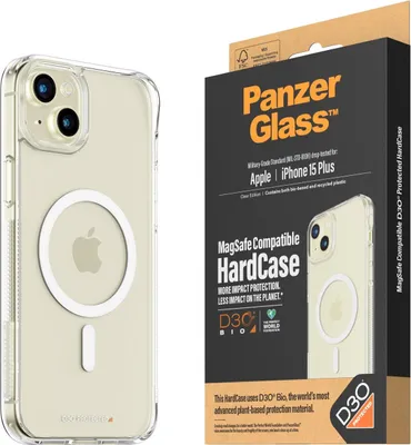 Zdjęcie produktu dla PanzerGlass ® HardCase Transparent w. White MagSafe & D3O® iPhone 15 Plus, Pokrowiec, Apple, Apple - iPhone 15 Plus, 17 cm (6.69"), Przezroczysty
