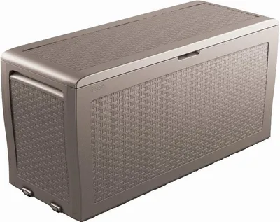 A brown storage box with a rattan-like texture.