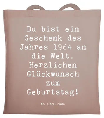 Produktbild von Mr. & Mrs. Panda Tote Bag Spruch 1964 Geburtstag Geschenk - Braun Pastell - Happy Birthday, Unitasche, Geburtstagsgeschenk, Geburtsjahr, Shopping Tasche, festivaltasche