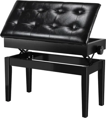 Produktbild von Klavierbank - Doppelte höhenverstellbare Klavierhocker mit Stauraum - Echtleder-Sitz - Massivholz 73x33x49–59 cm - Belastbar bis 200 kg - Schwarz