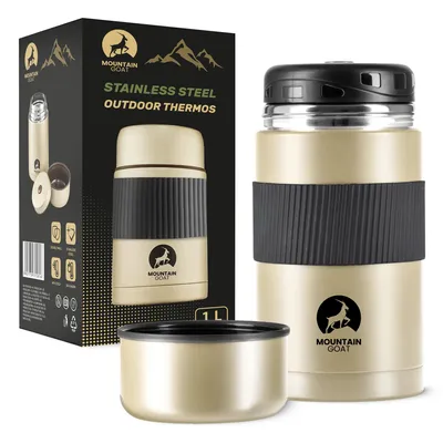 Produktbild von MOUNTAIN GOAT Thermobehälter für Speisen, 1000 ml, Edelstahl, Vakuumisoliert, mit Druckregulierung, Gold
