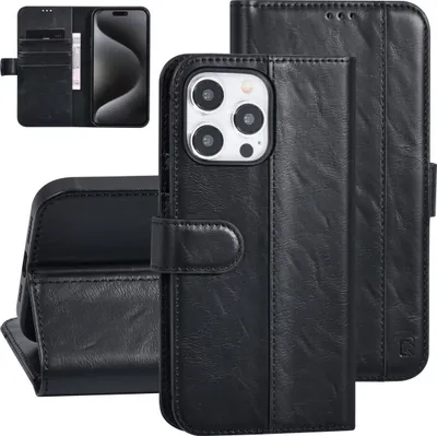 Immagine prodotto di UNIQ Accessory Custodia a libro per iPhone 15 Pro Max - Porta carte per 3 carte - Chiusura magnetica - Nero