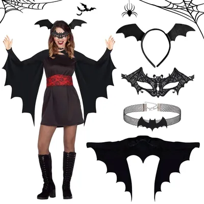 Immagine prodotto di Omgoods - Costume da Halloween a forma di pipistrello per donna, con mantello e maschera