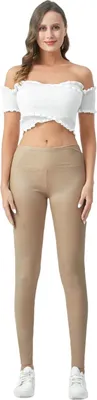 Immagine prodotto di Leggings Pantaloni Leggings in pelle a vita alta basic in tinta unita da donna S/M marrone