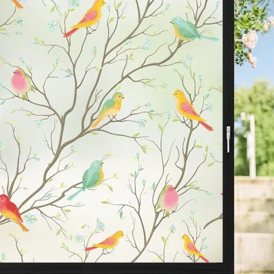 Produktbild von Raamfolie für Privatsphäre - Statische Folie mit Vogel- und Blumenmuster - UV- und Sonnenschutz - 30x200 cm