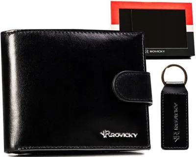 Obrázek produktu pro Rovicky Pánská kožená peněženka RFID černá 12x10 cm s brelokem