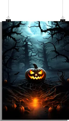 Zdjęcie produktu dla Plakat Halloween - Plakat Dynia - Plakat Las - Plakat Upiorny - Plakat Fantasy - 51x71cm - Idealny do oprawienia w ramkę