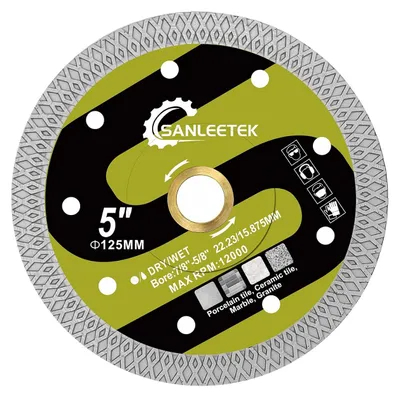 Imagen del producto de Disco de corte diamantado de 125 mm, con una altura de segmento de 10 mm, para cortar baldosas de cerámica, apto para corte en húmedo y en seco