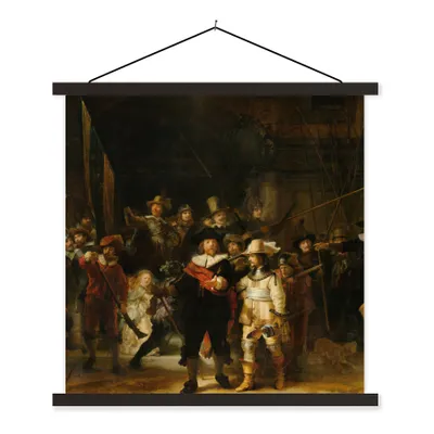 Produktbild von MuchoWow® Textilposter Die Nachtwache - Gemälde von Rembrandt van Rijn 120x120 cm mit schwarzem Rahmen - Aufhängungsset