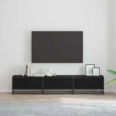 Zdjęcie produktu dla Maison Exclusive - Szafka RTV, wymiary: 210 x 35 x 41 cm, kolor: czarny, wykończenie imitujące drewno dębowe
