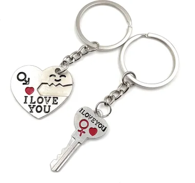 Produktbild von Onwomania Schlüssel Herz Partner Liebe Pärchen Schlüsselanhänger Metall Glücksbringer in Alu Geschenkbox, ideal zum Verschenken