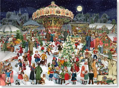 Produktbild von A3-Wand-Adventskalender - Nostalgischer Weihnachtsmarkt